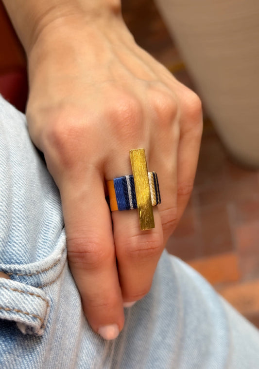 Anillo Barra Dorada Nauty Blue