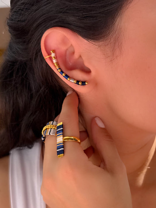 Anillo Barra Tejido Nauty Blue