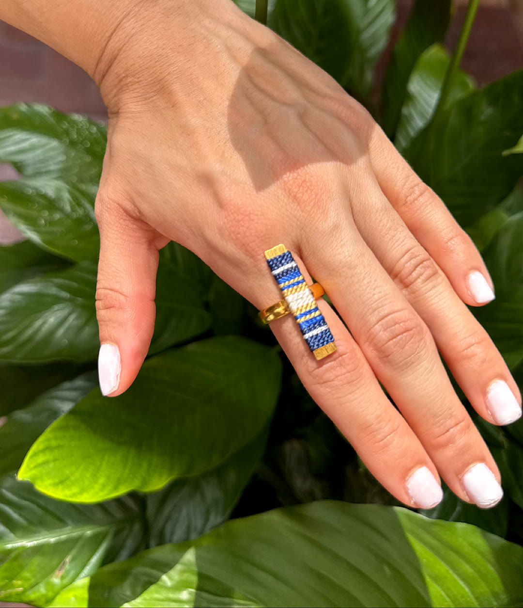 Anillo Barra Tejido Nauty Blue