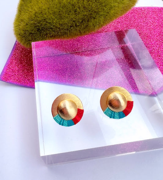 Aretes Topo Amazonia mini rojo turquesa - Sara´s accesorios