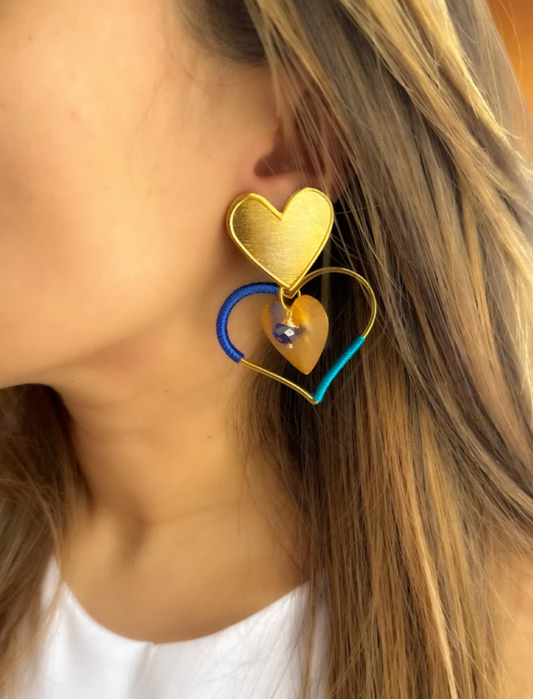 Aretes Origen Corazon del cafetal azules - Sara´s accesorios