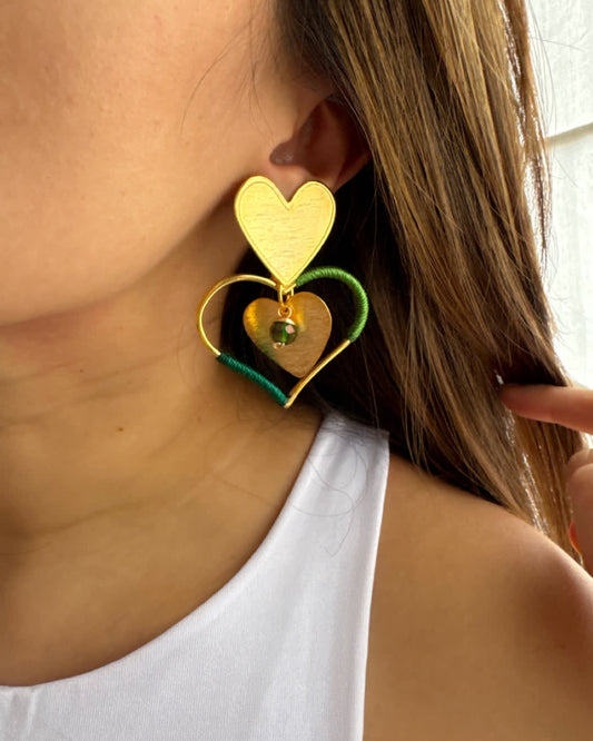 Aretes Origen Corazon del cafetal verdes - Sara´s accesorios