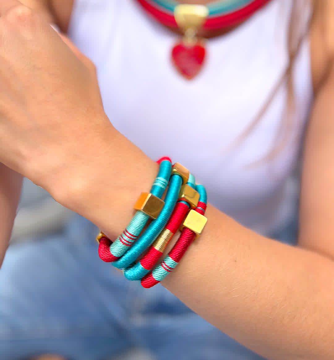 Brazalete Constelacion Orion Rojo turquesa