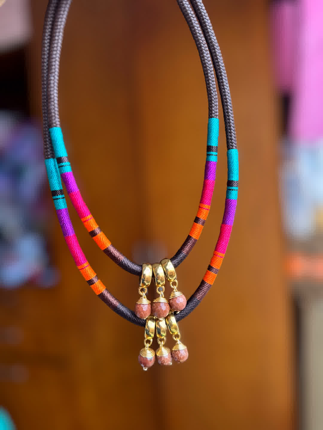 Collar Amazonia Doble Piedras Chocolate - Sara´s accesorios