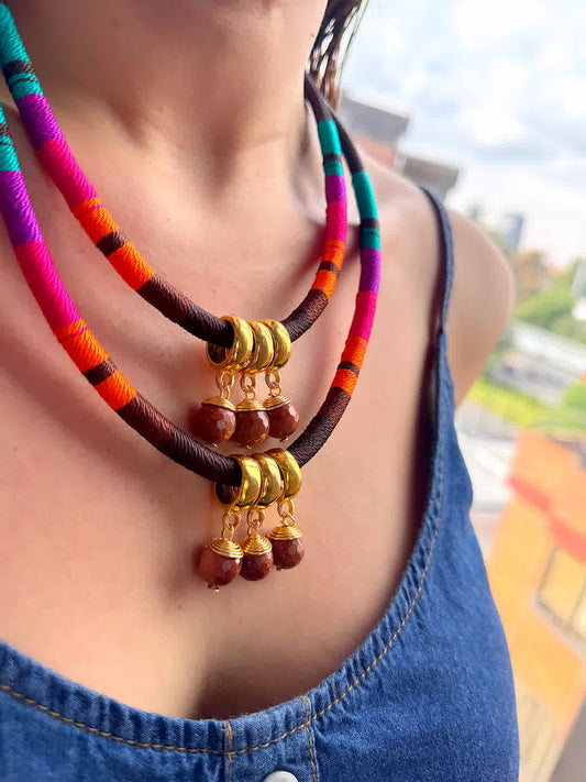 Collar Amazonia Doble Piedras Chocolate - Sara´s accesorios