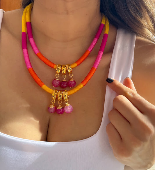 Collar Amazonia Doble Piedras Citricos