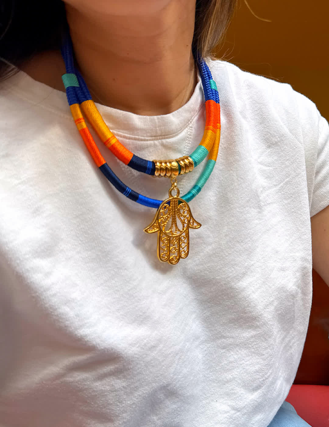 Collar Blue Lagartija Naranja Azules - Sara´s accesorios