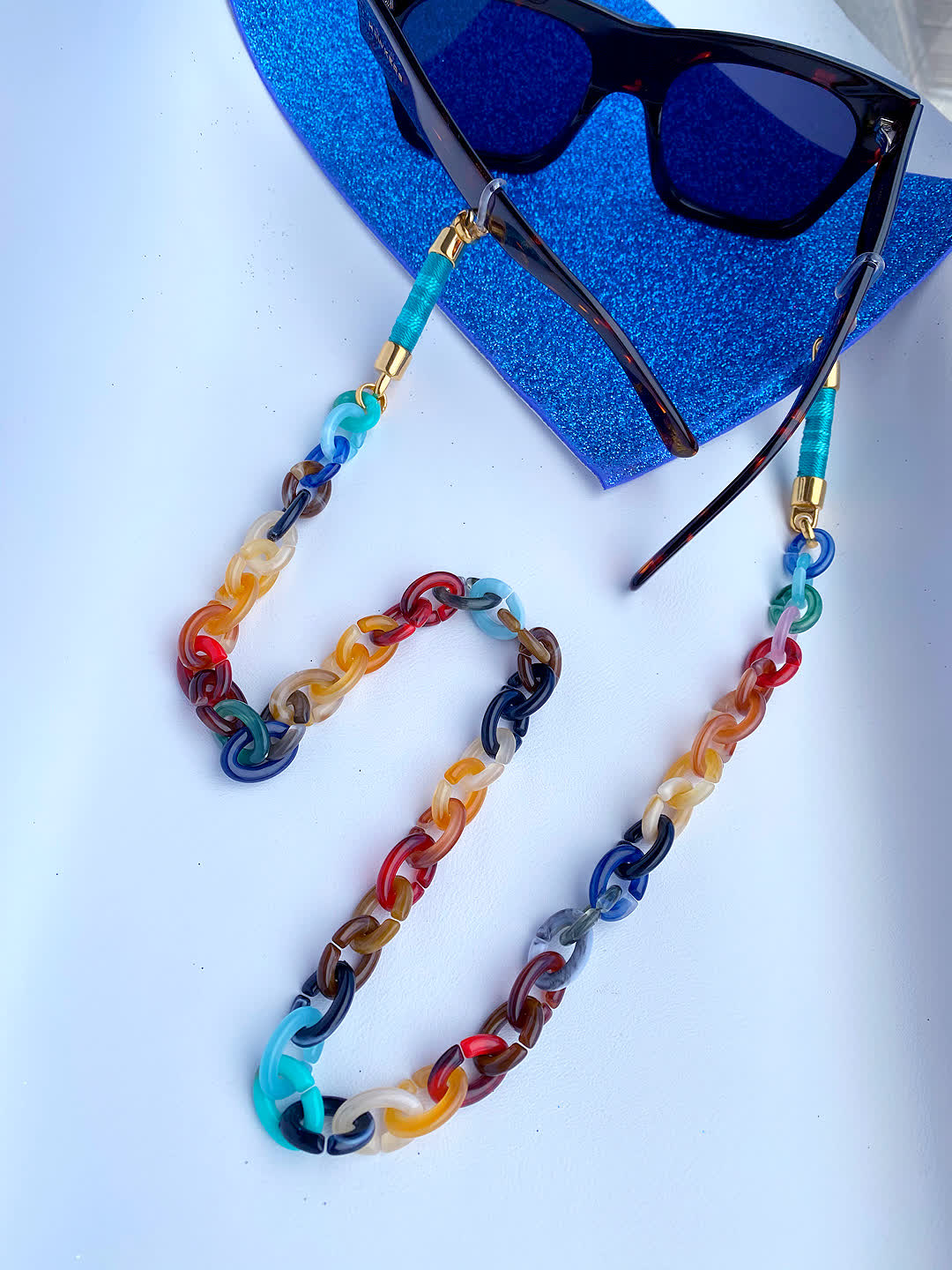 Cuelga Gafas Chain mix turquesa - Sara´s accesorios