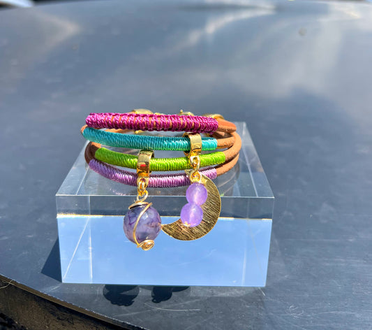 Mini Brazalete Cuero Crudo Purple - Sara´s accesorios