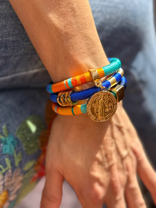 Brazalete Cascada SB Naranjas y azules - Sara´s accesorios