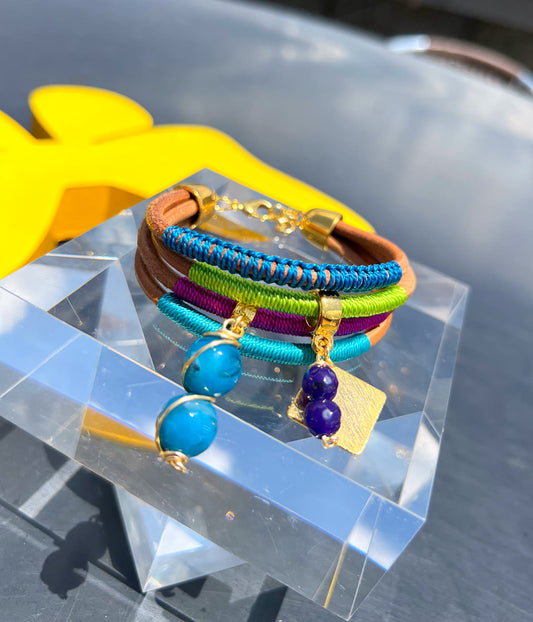 Mini Brazalete Cuero Crudo Pistacho - Sara´s accesorios