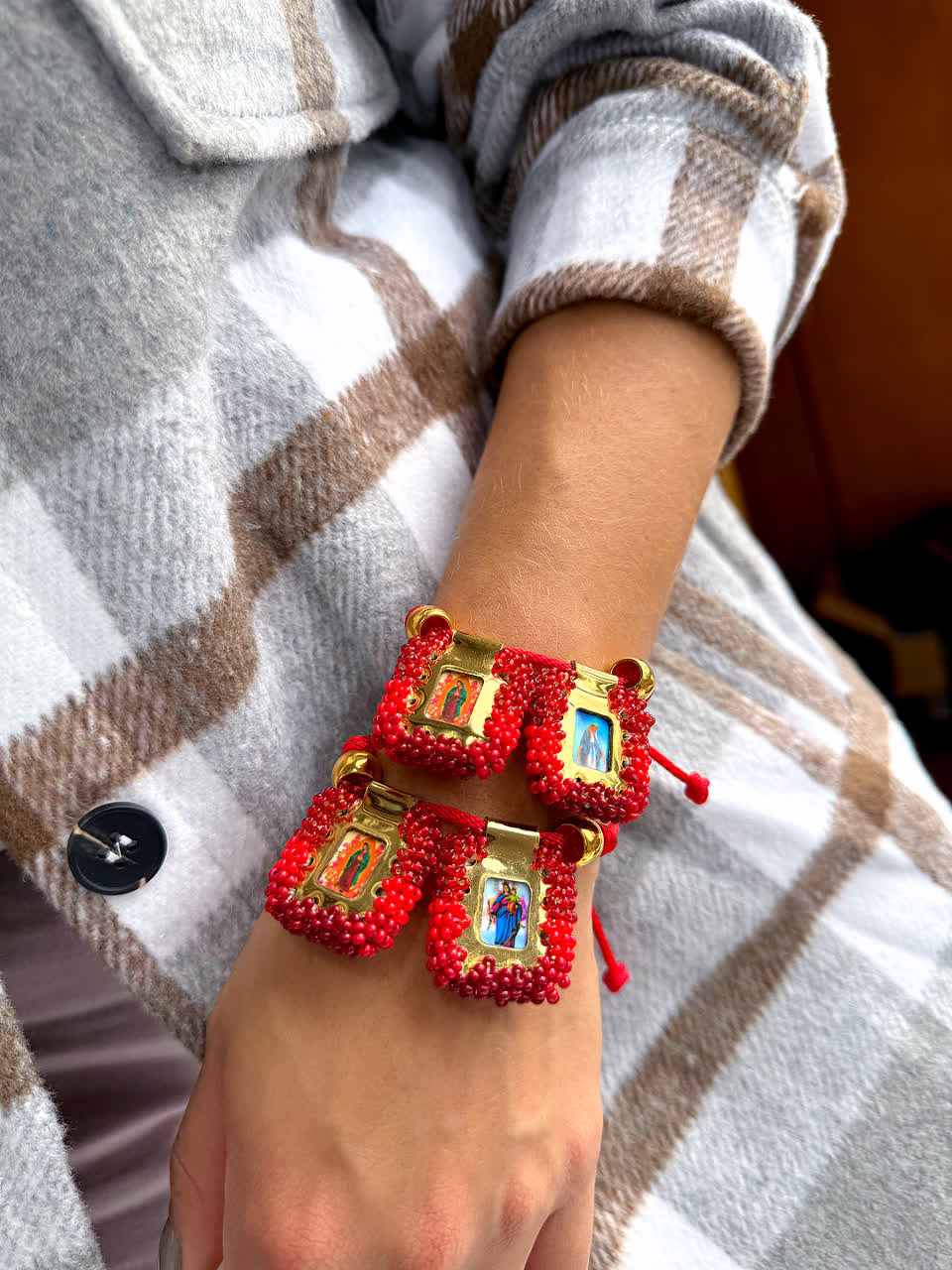 Pulsera Cordon Escapulario Glam Midi Rojo