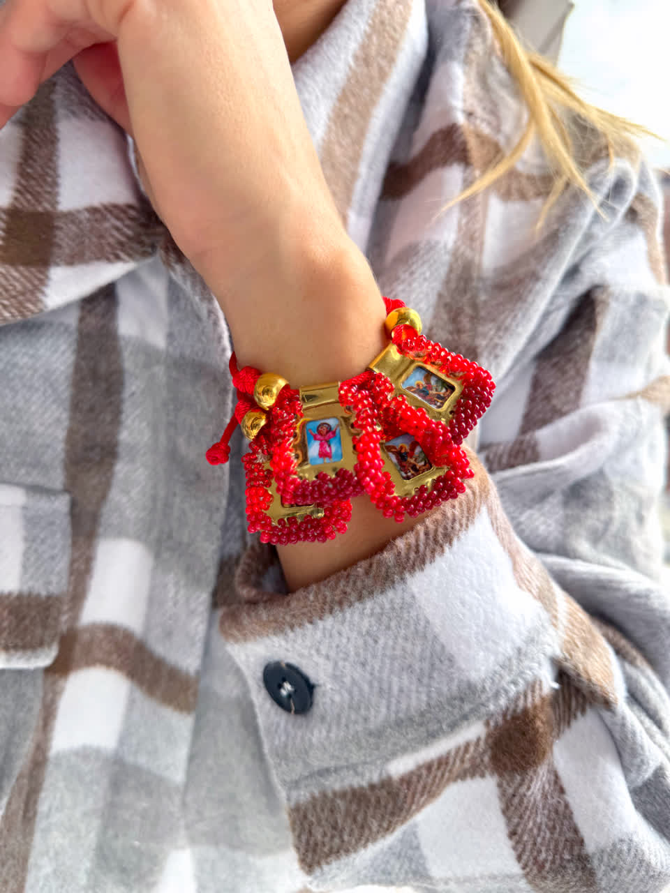Pulsera Cordon Escapulario Glam Midi Rojo