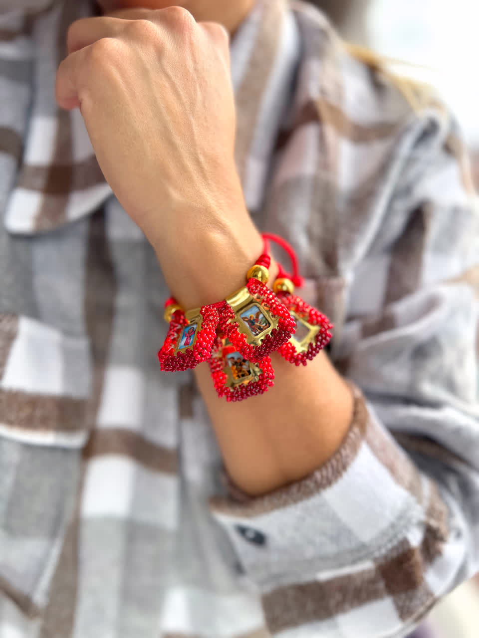 Pulsera Cordon Escapulario Glam Midi Rojo