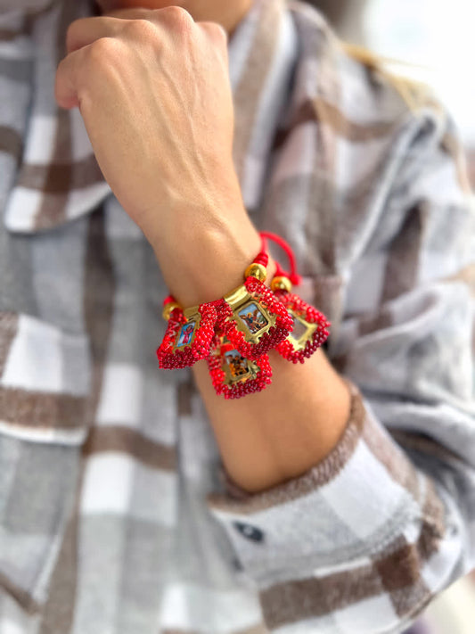 Pulsera Cordon Escapulario Glam Midi Rojo