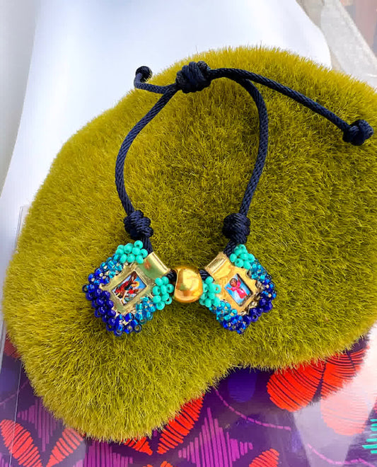 Pulsera Cordon Escapulario Glam Mini Azul Turquesa