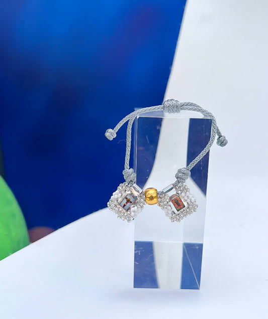 Pulsera Cordon Escapulario Glam Mini Plateado - Sara´s accesorios