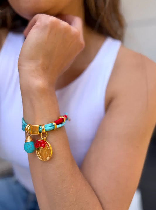 Pulsera Amuleto celeste rojo dije de san benito