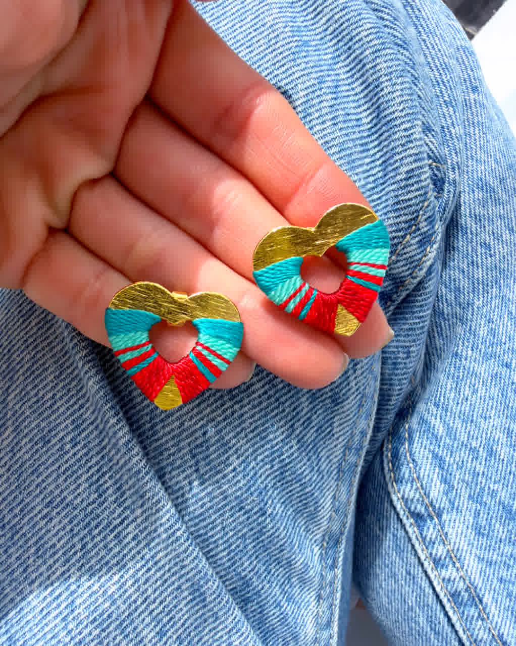 Aretes Praga Afrodita Corazon rojo turquesa