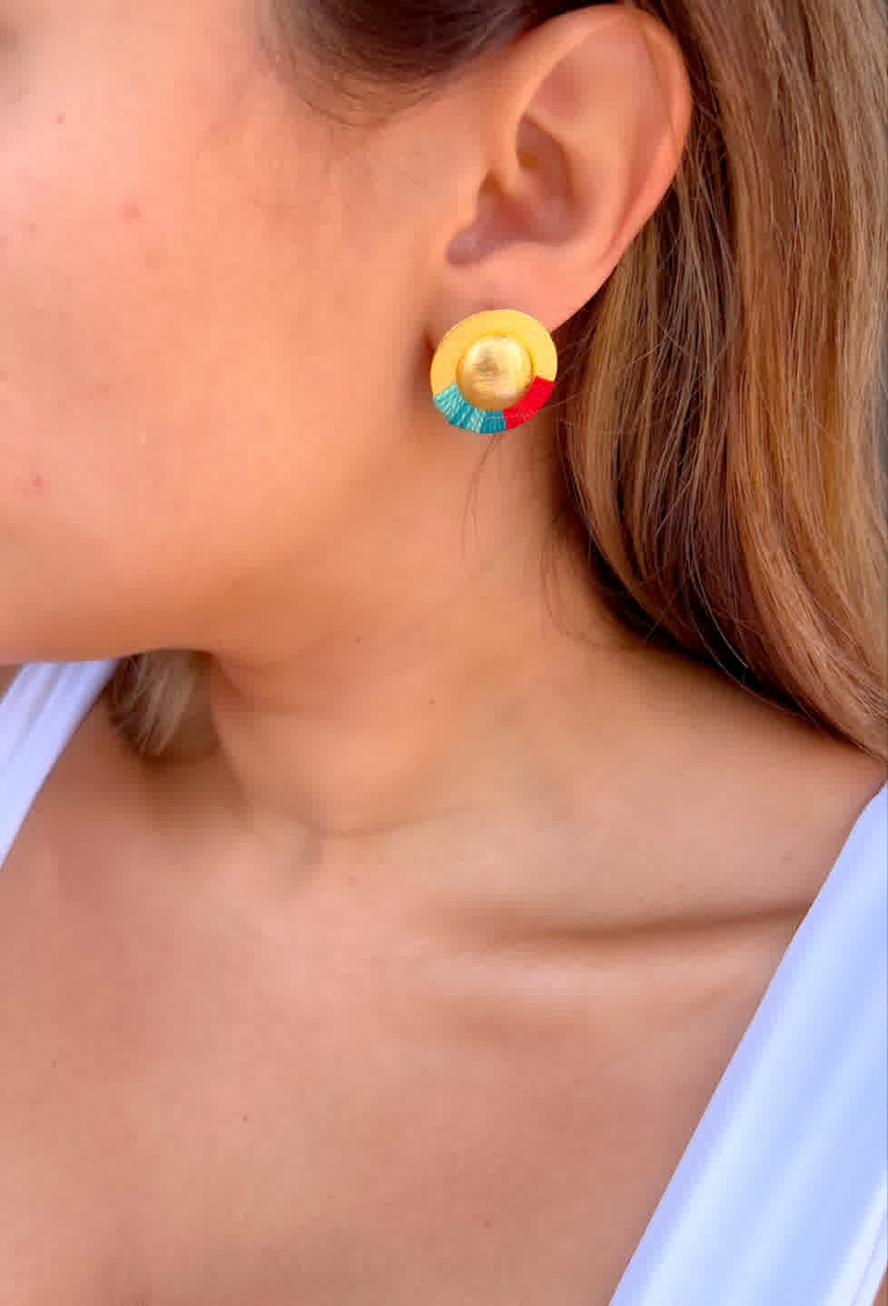 Aretes Topo Amazonia mini rojo turquesa - Sara´s accesorios