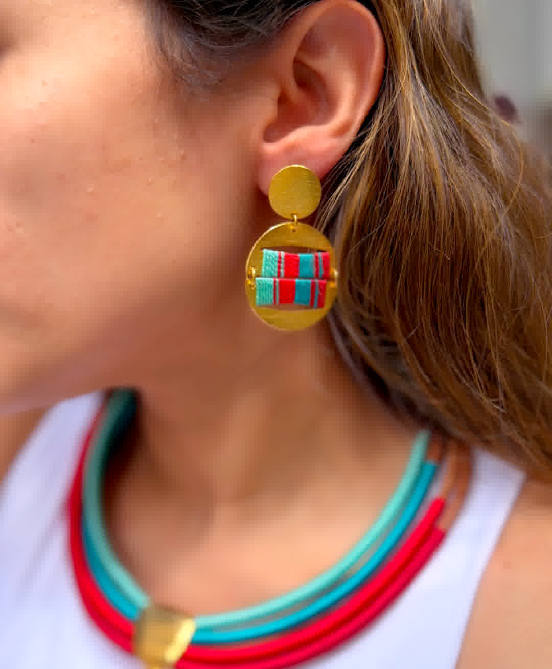 Aretes Praga Barbados rojo turquesa