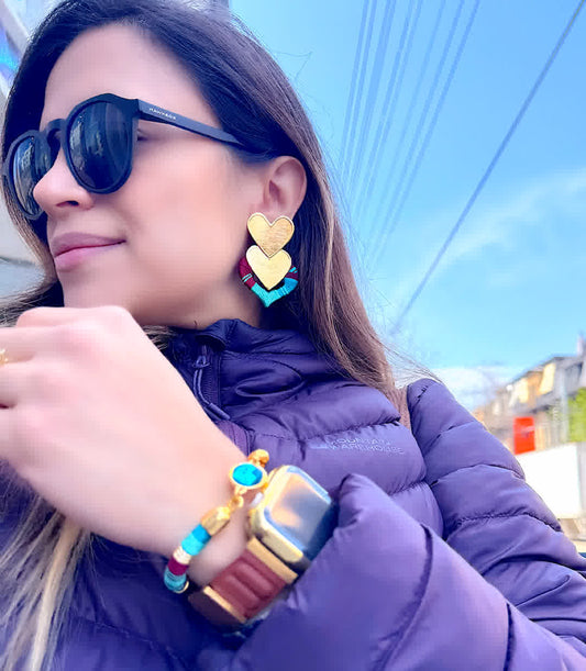 Aretes Caribe Cascada Corazon Vino Celeste