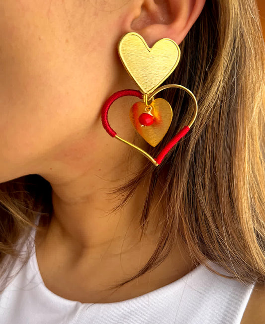 Aretes Origen Corazon del cafetal rojos - Sara´s accesorios