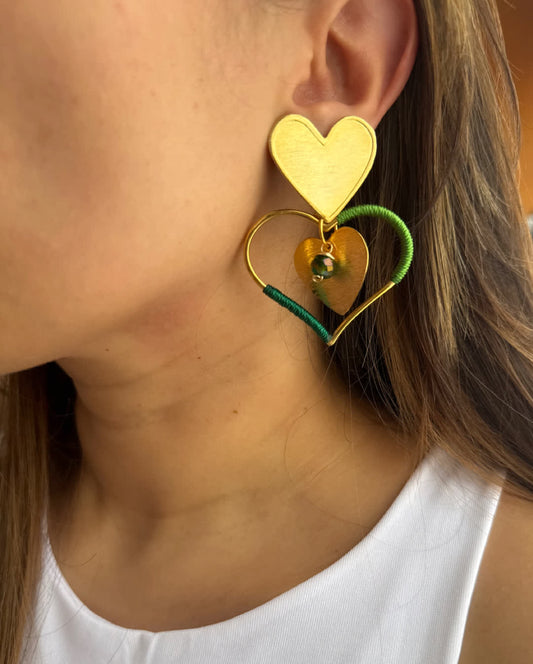 Aretes Origen Corazon del cafetal verdes - Sara´s accesorios