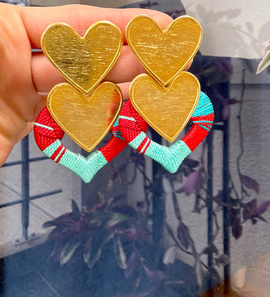 Aretes Caribe Cascada Corazon Rojo turquesa