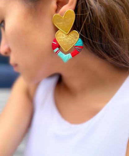 Aretes Caribe Cascada Corazon Rojo turquesa