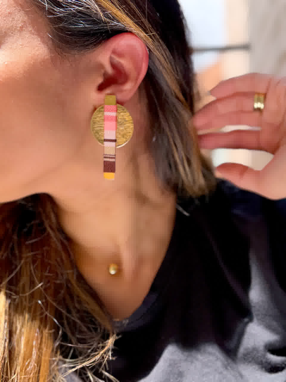 Aretes Barú Rosa Café - Sara´s accesorios