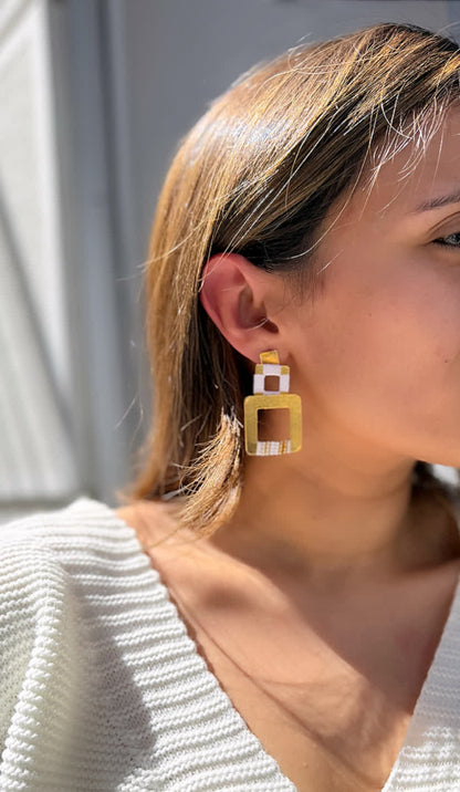 Aretes Cascada Cuadrado White