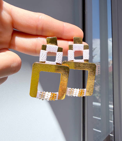 Aretes Cascada Cuadrado White