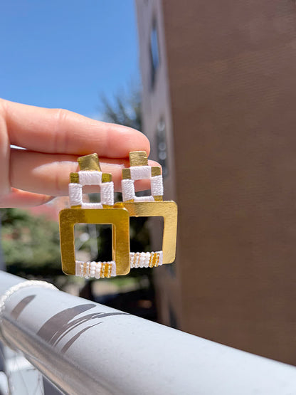 Aretes Cascada Cuadrado White