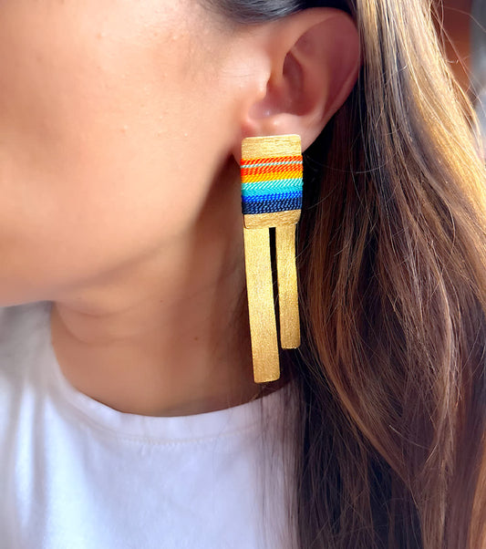Aretes Amazonia Parana Glam Naranja Azul - Sara´s accesorios