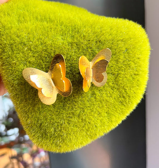 Aretes Dorado Topo Doble Mariposa