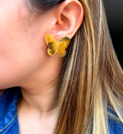 Aretes Dorado Topo Doble Mariposa
