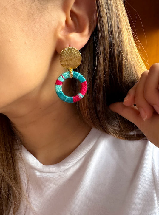 Aretes Origen Valle de Cocora Fuscia Turquesa - Sara´s accesorios