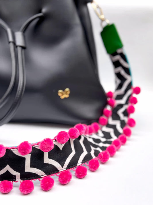 Asa Lona pompón Blanco y Negro - Sara´s accesorios