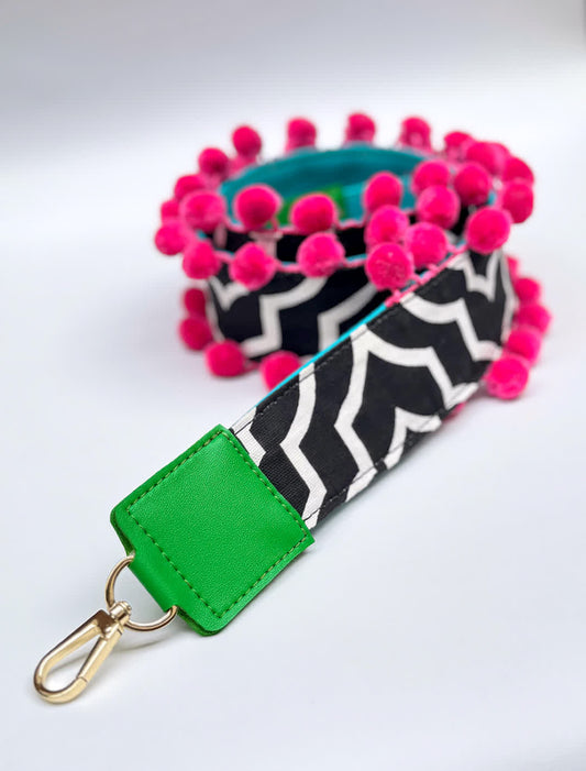 Asa Lona pompón Blanco y Negro - Sara´s accesorios