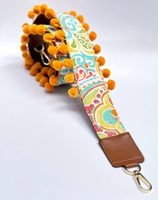 Asa Lona pompón Mostaza Celeste - Sara´s accesorios