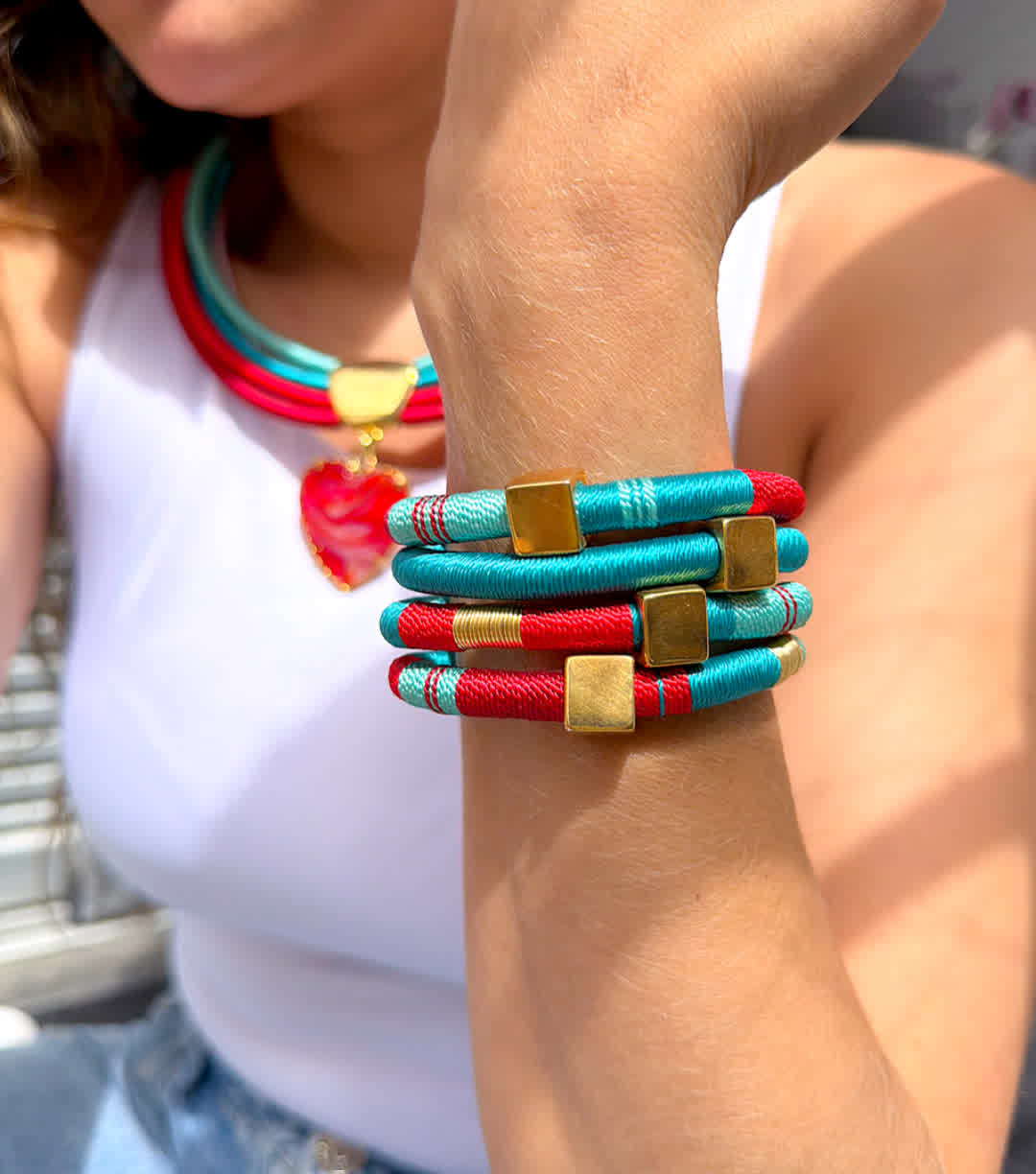 Brazalete Constelacion Orion Rojo turquesa