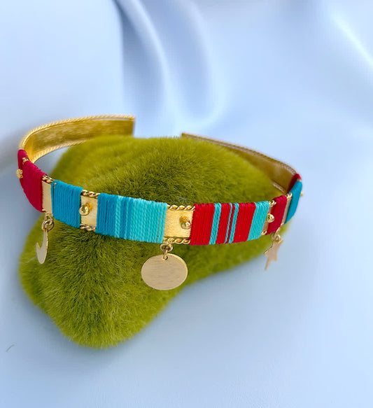 Collar Choker Amazonia Bora Rojo Turquesa