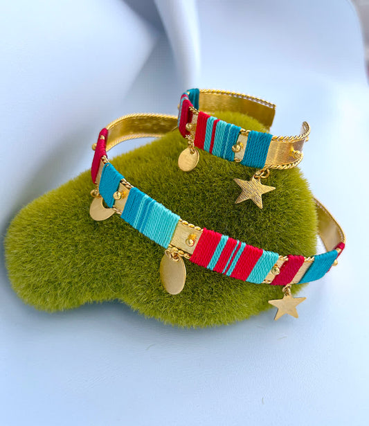 Collar Choker Amazonia Bora Rojo Turquesa