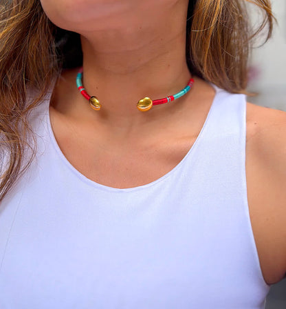 Collar Choker Isla Margarita Rojo Turquesa