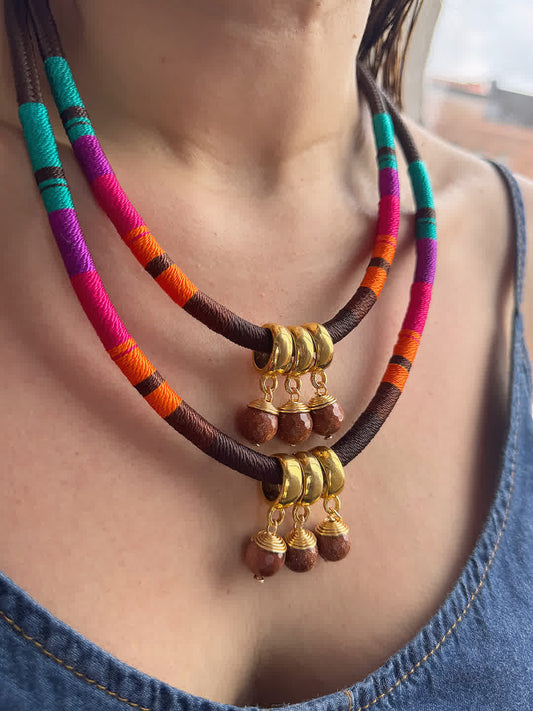 Collar Amazonia Doble Piedras Chocolate - Sara´s accesorios