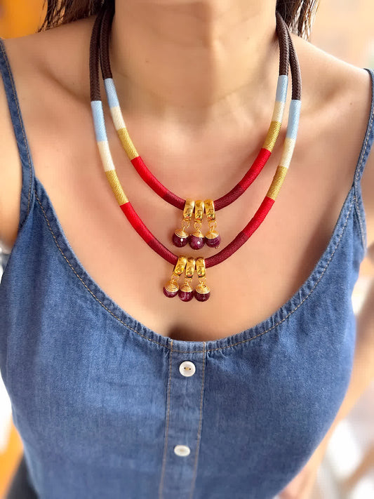 Collar Amazonia Doble Piedras Granate - Sara´s accesorios