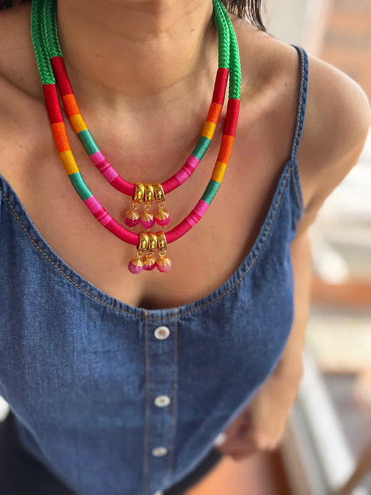 Collar Amazonia Doble Piedras Sandia - Sara´s accesorios
