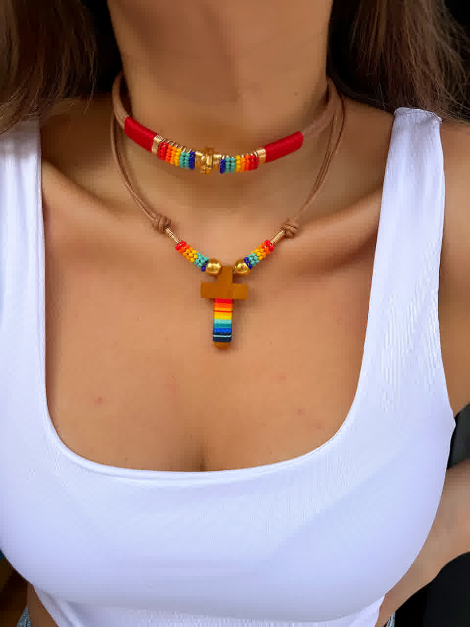 Collar Cuero Crudo Cruz Colombia