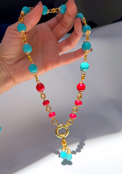 Collar Fenix Rojo Turquesa